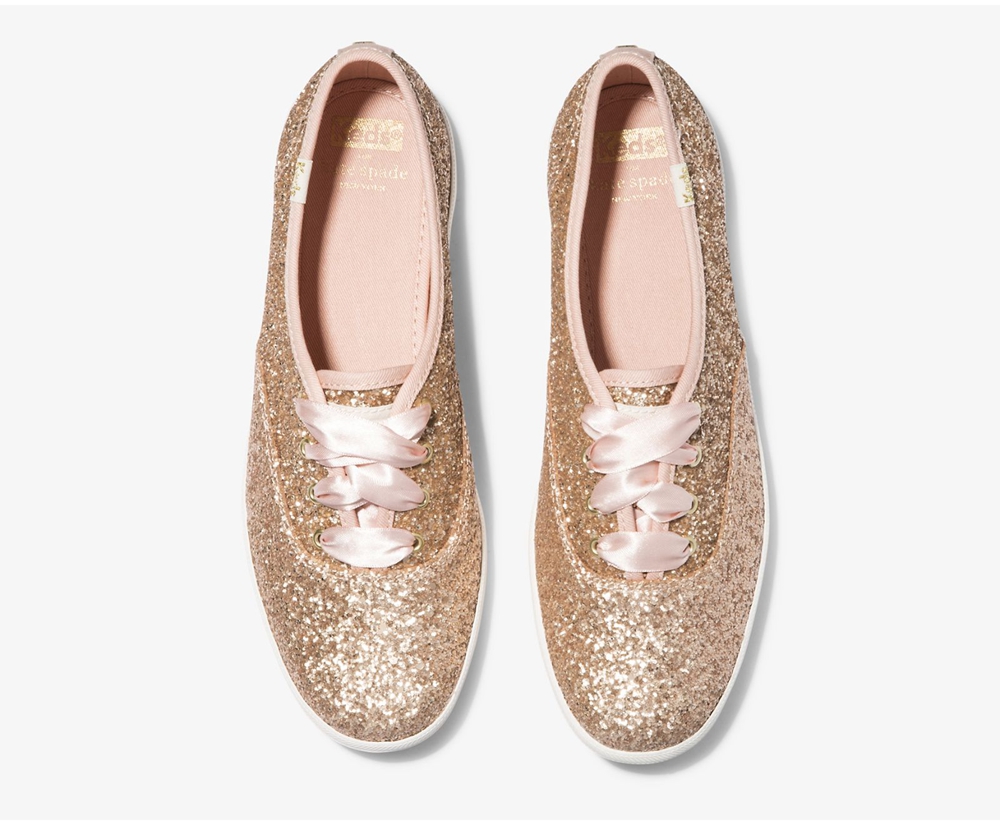 Keds Sneakers Rose Gold - Kate Spade new york Champion Glitter - Womens EQMSFK-098